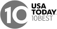 The image shows the logo for "USA TODAY 10BEST" with a circular design featuring the number 10.