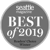 A round badge with "Seattle Magazine Best of 2019 Readers' Choice Winner" written on it.